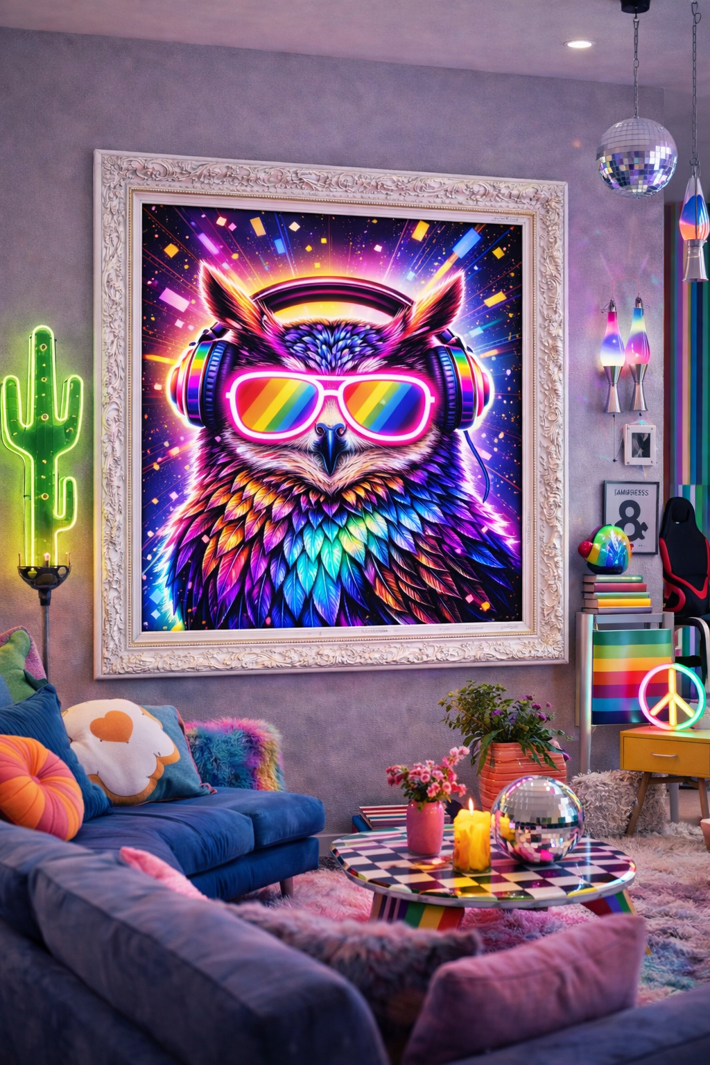 Owl LED Neon UV Printed Framed Sign