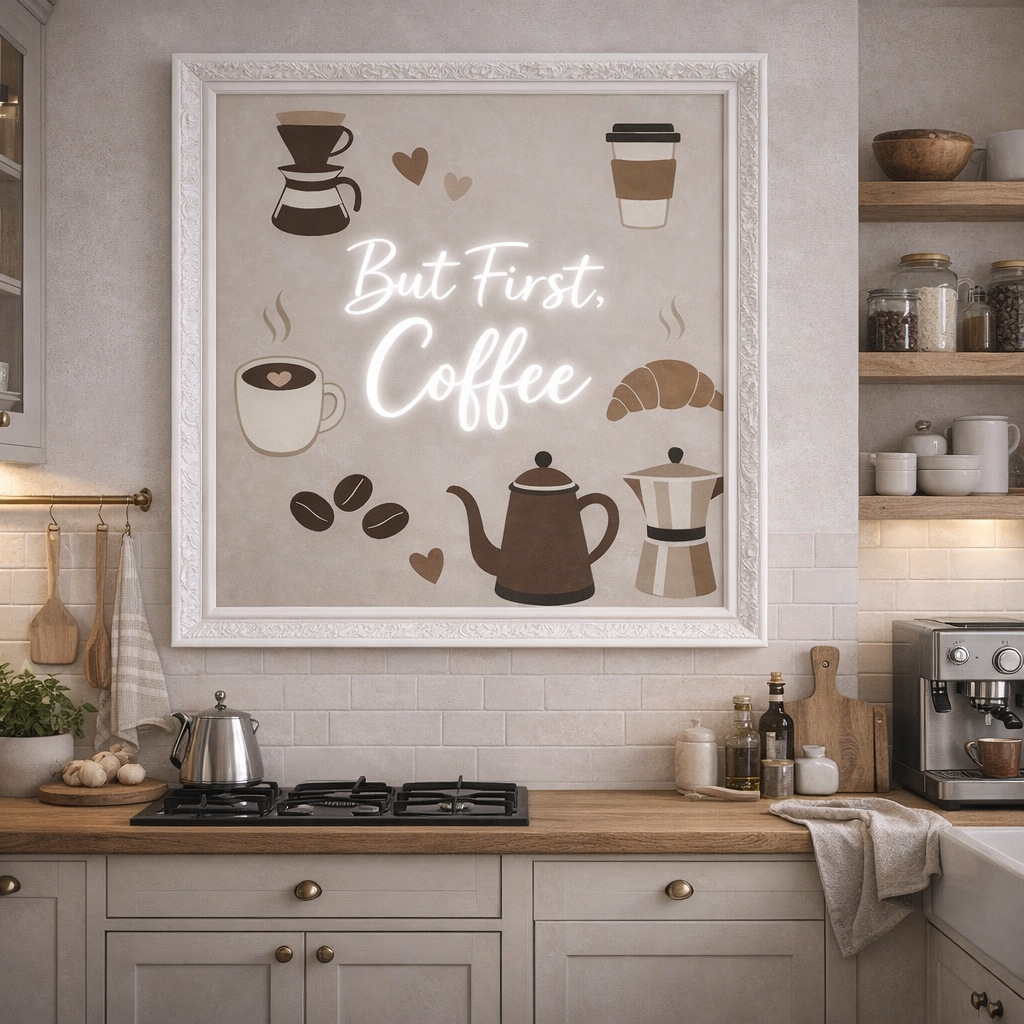 But First Coffee LED Neon UV Printed Framed Sign