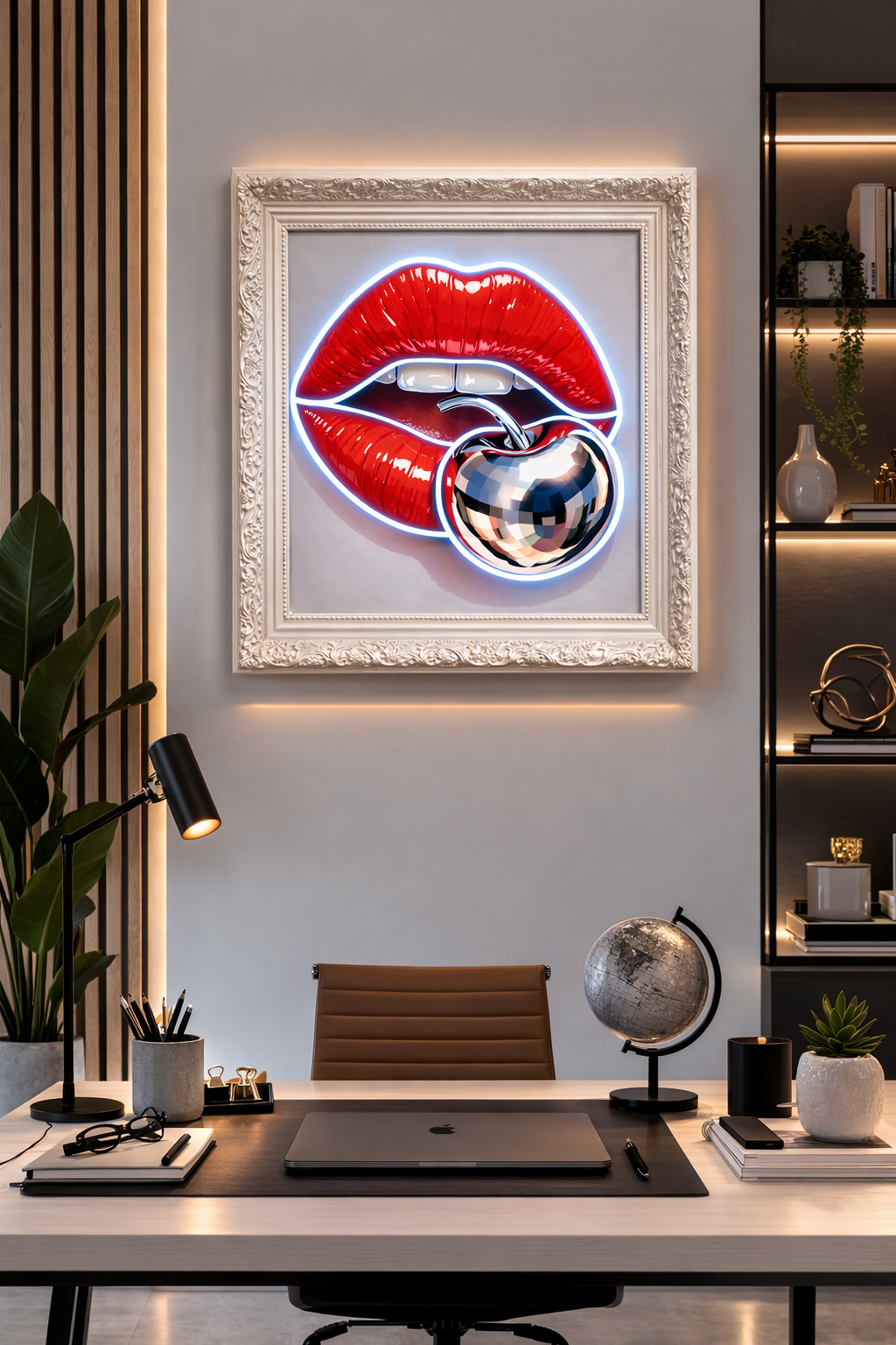 Lips LED Neon UV Printed Framed Sign