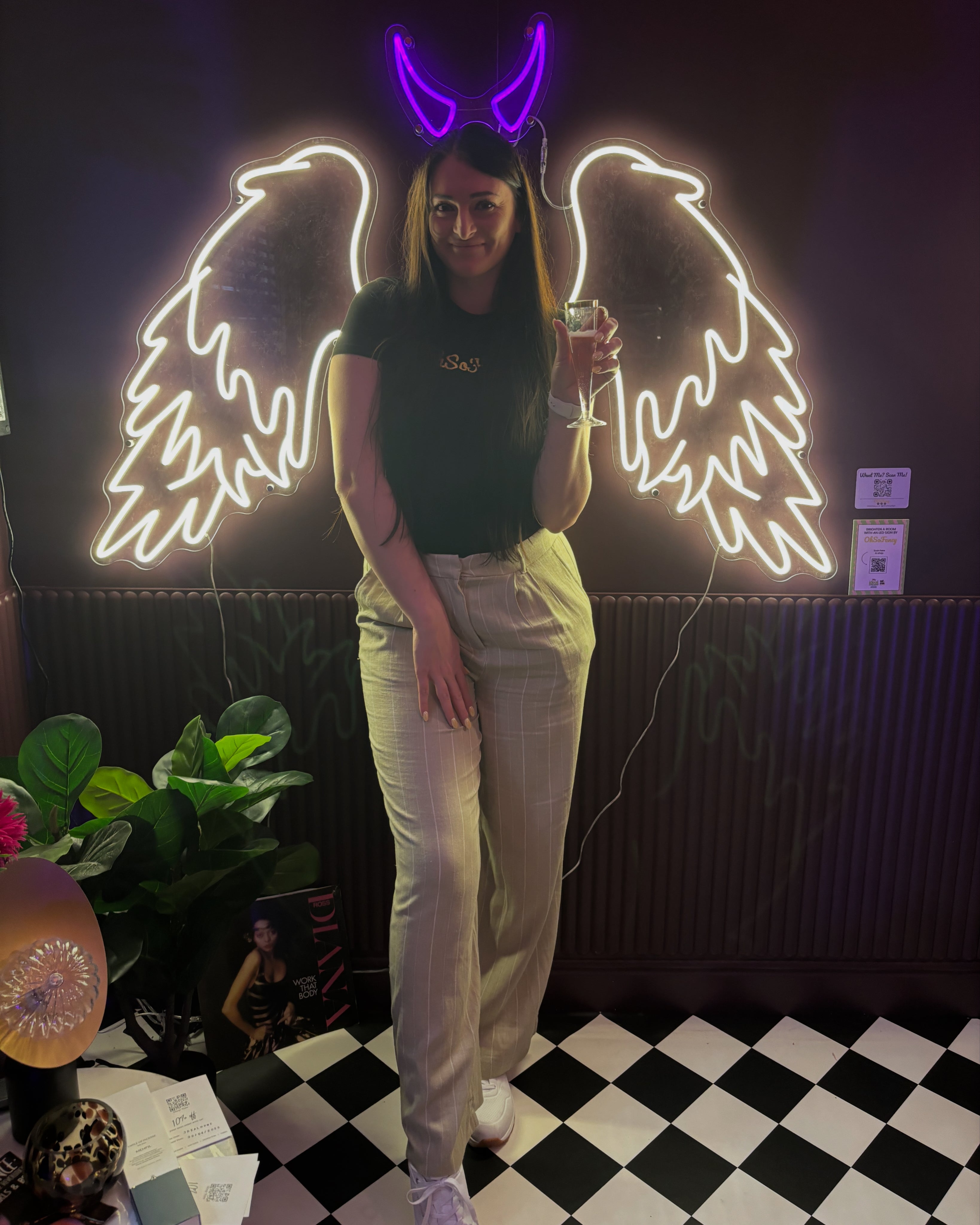 Pair of Angel wings with devil horns Individual Neon LED Sign