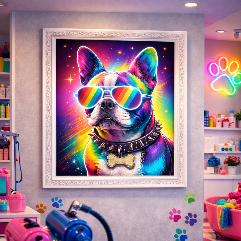 Dog LED Neon UV Printed Framed Sign