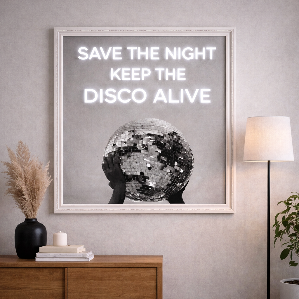 Save The Night Keep The Disco Alive LED Neon UV Printed Framed Sign