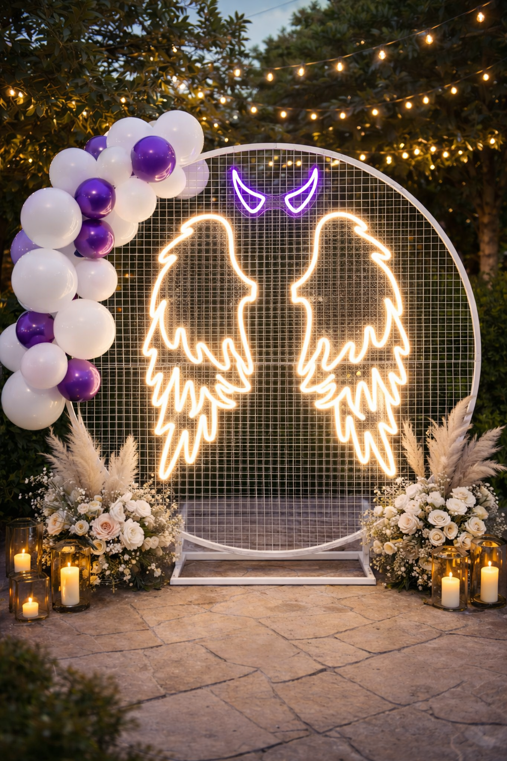 Pair Of Angel Wings With Devil Horns Individual Neon LED Sign HIRE