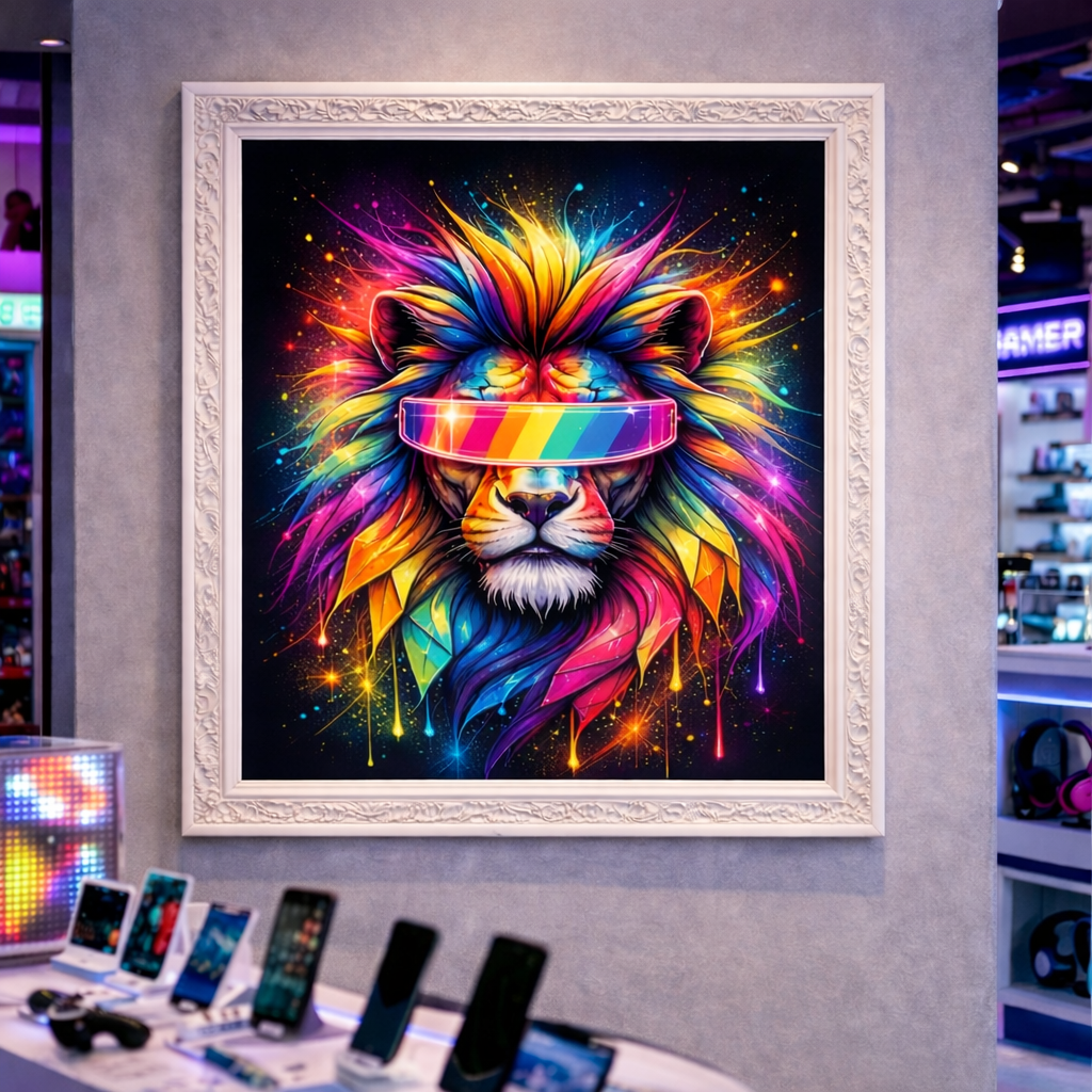 Lion LED Neon UV Printed Framed Sign