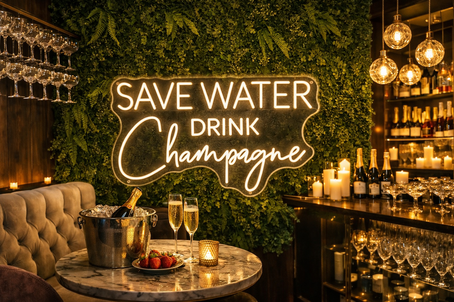 Save Water Drink Champagne Neon LED Individual Sign