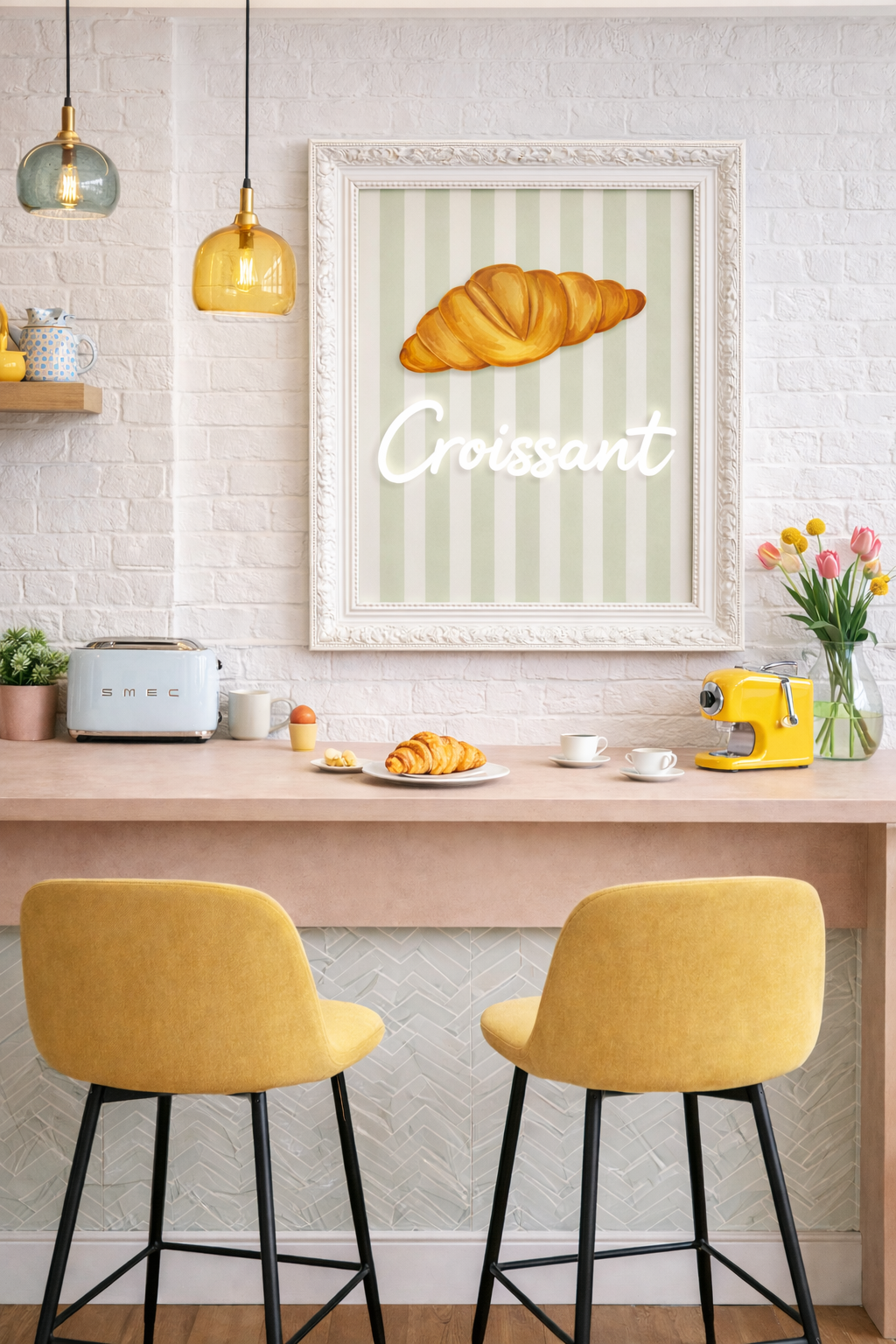 Croissant LED Neon UV Printed Framed Sign