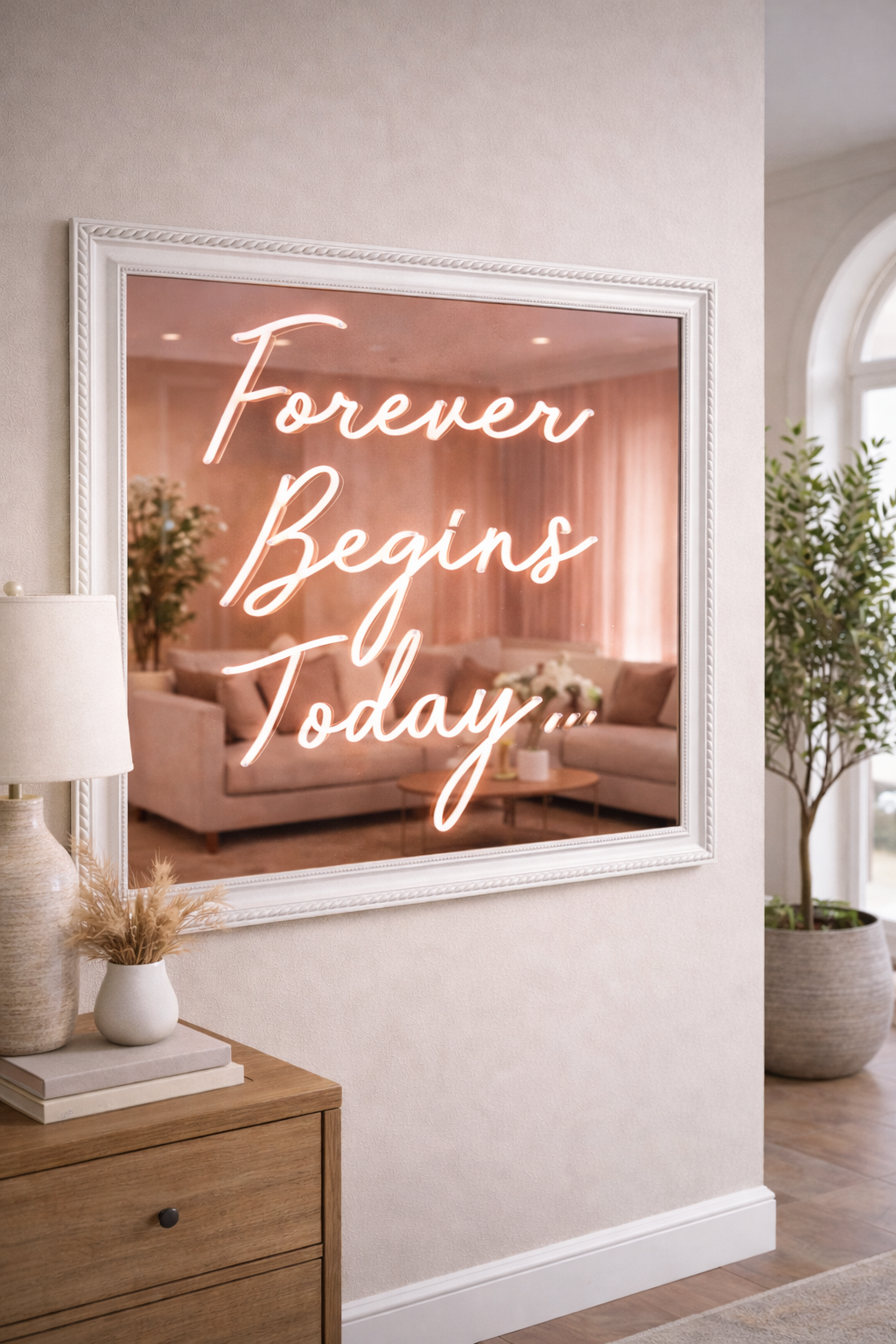 Forever Begins Today LED Neon Framed Sign Rose Gold Mirrored