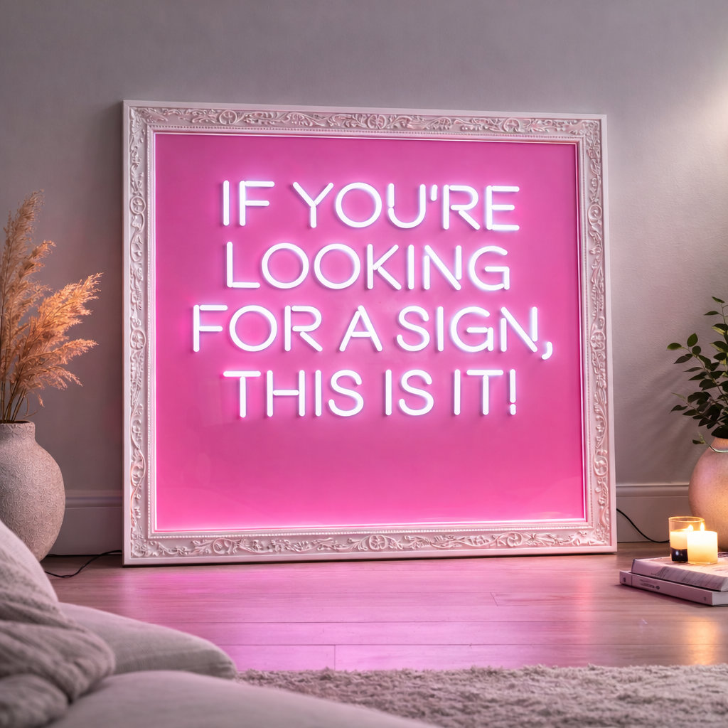 If You're Looking For A Sign, This Is It! LED Neon UV Printed Framed Sign