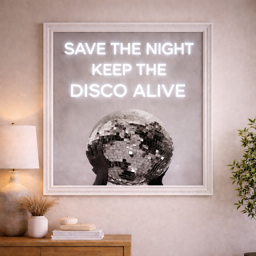 Save The Night Keep The Disco Alive LED Neon UV Printed Framed Sign