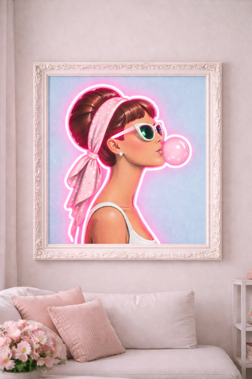 Bubblegum Lady LED Neon UV Printed Framed Sign