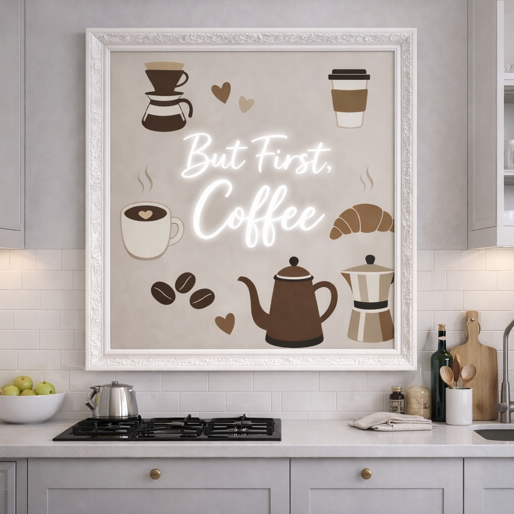 But First Coffee LED Neon UV Printed Framed Sign