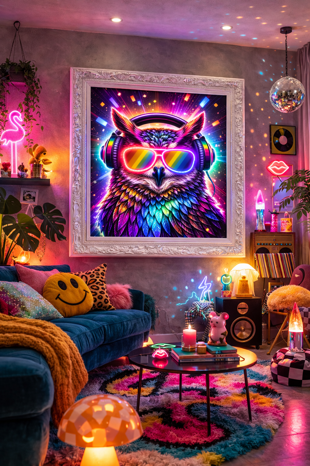 Owl LED Neon UV Printed Framed Sign