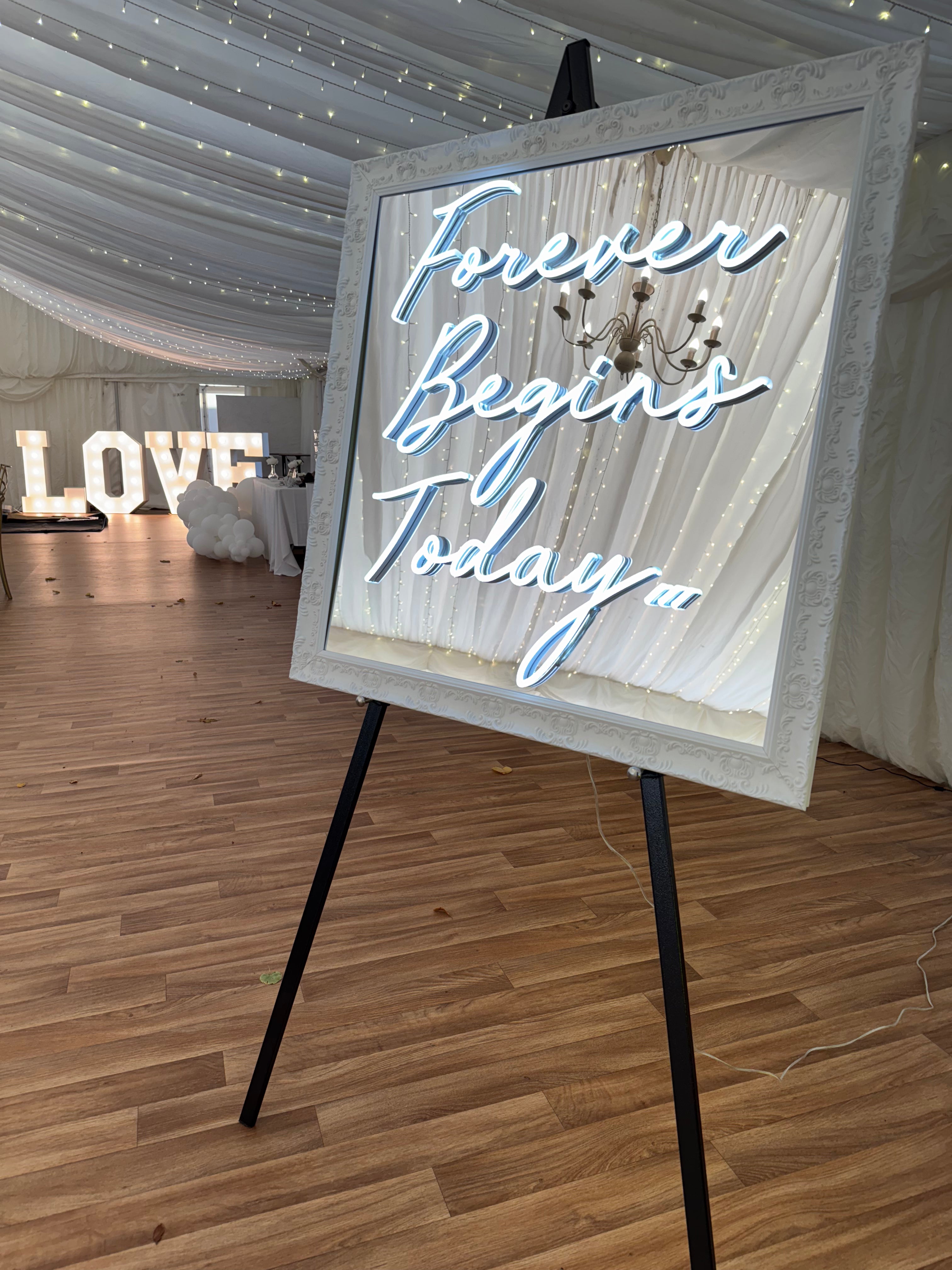 Forever Begins Today Mirror Effect Neon LED Sign White With White Frame