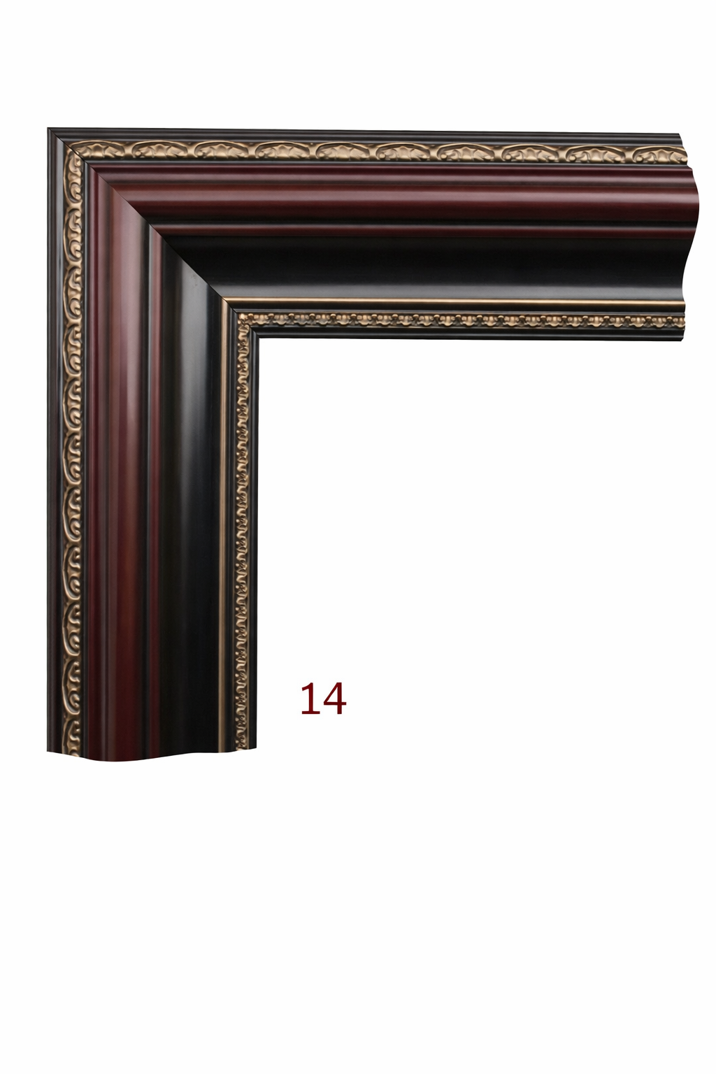 Decorative wooden picture frame with intricate detailing on a white background