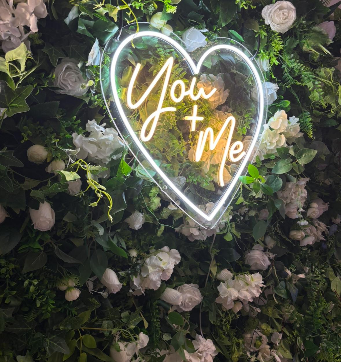 You + Me Heart Shape Neon LED Individual Sign