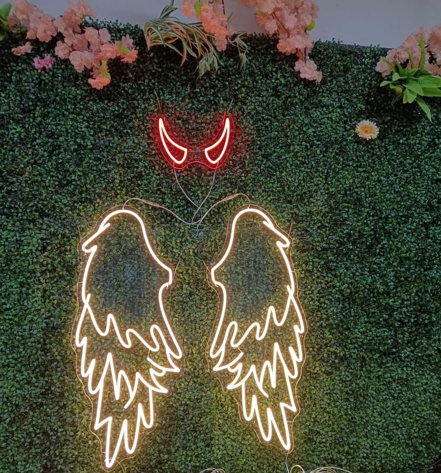 Pair of Angel wings with devil horns Individual LED Sign