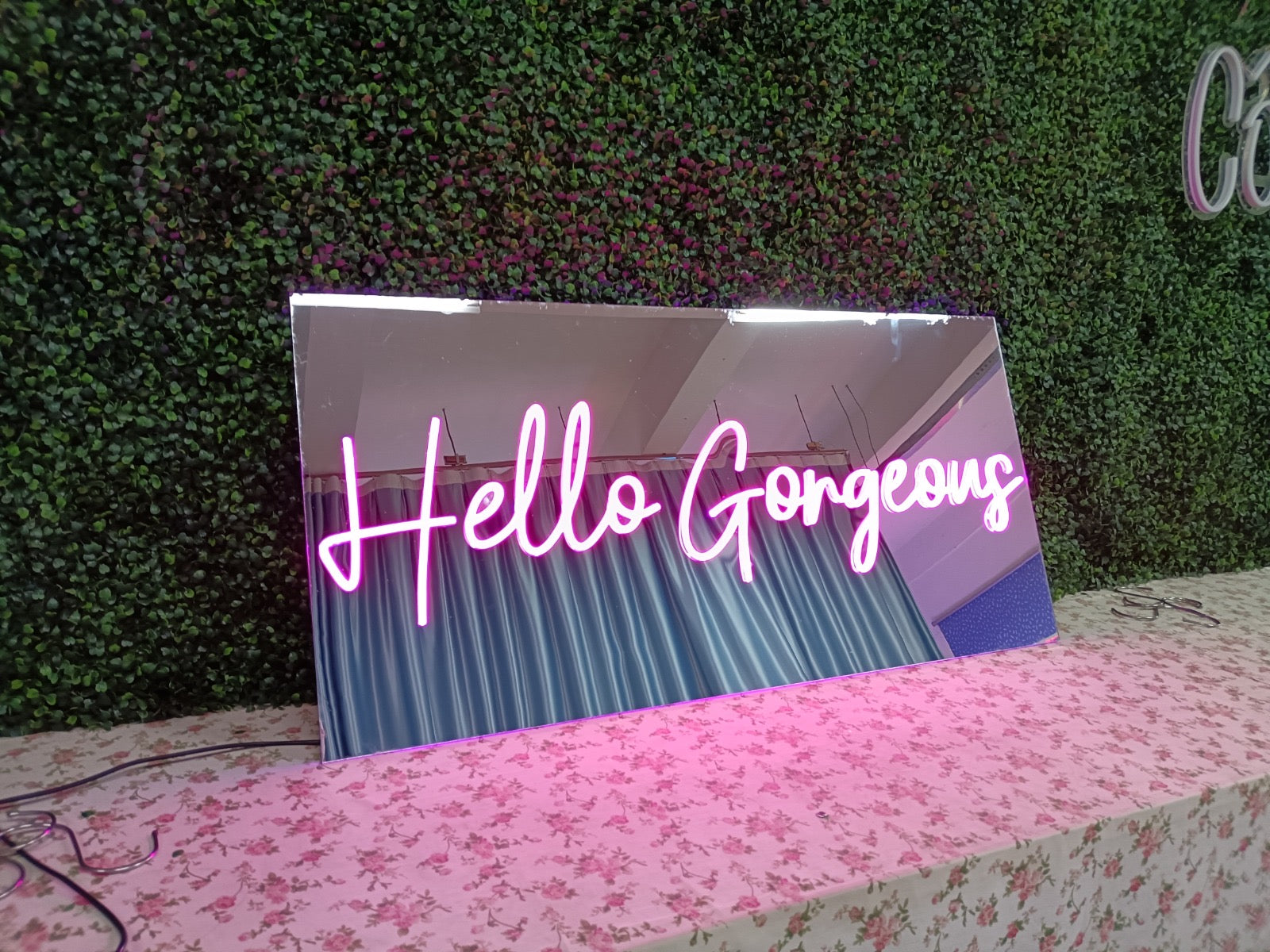 Hello Gorgeous Mirror Effect LED sign Pink