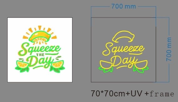 Squeeze The Day LED Neon UV Printed Framed Sign