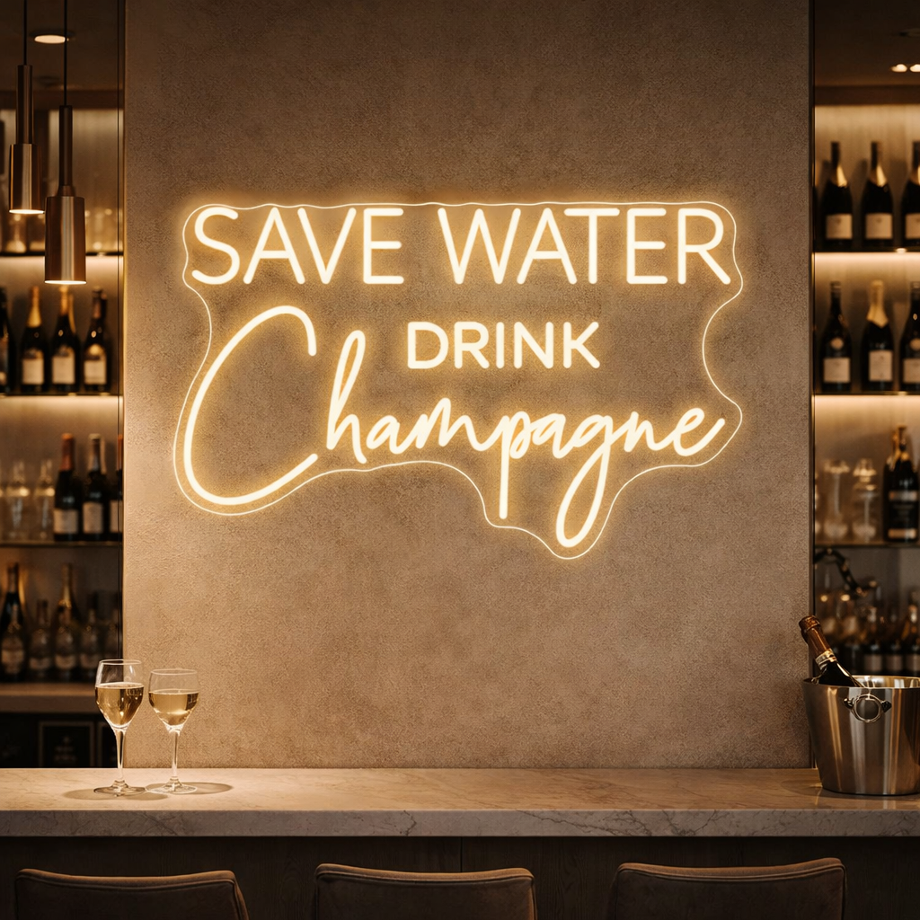 Save Water Drink Champagne Neon LED Individual Sign