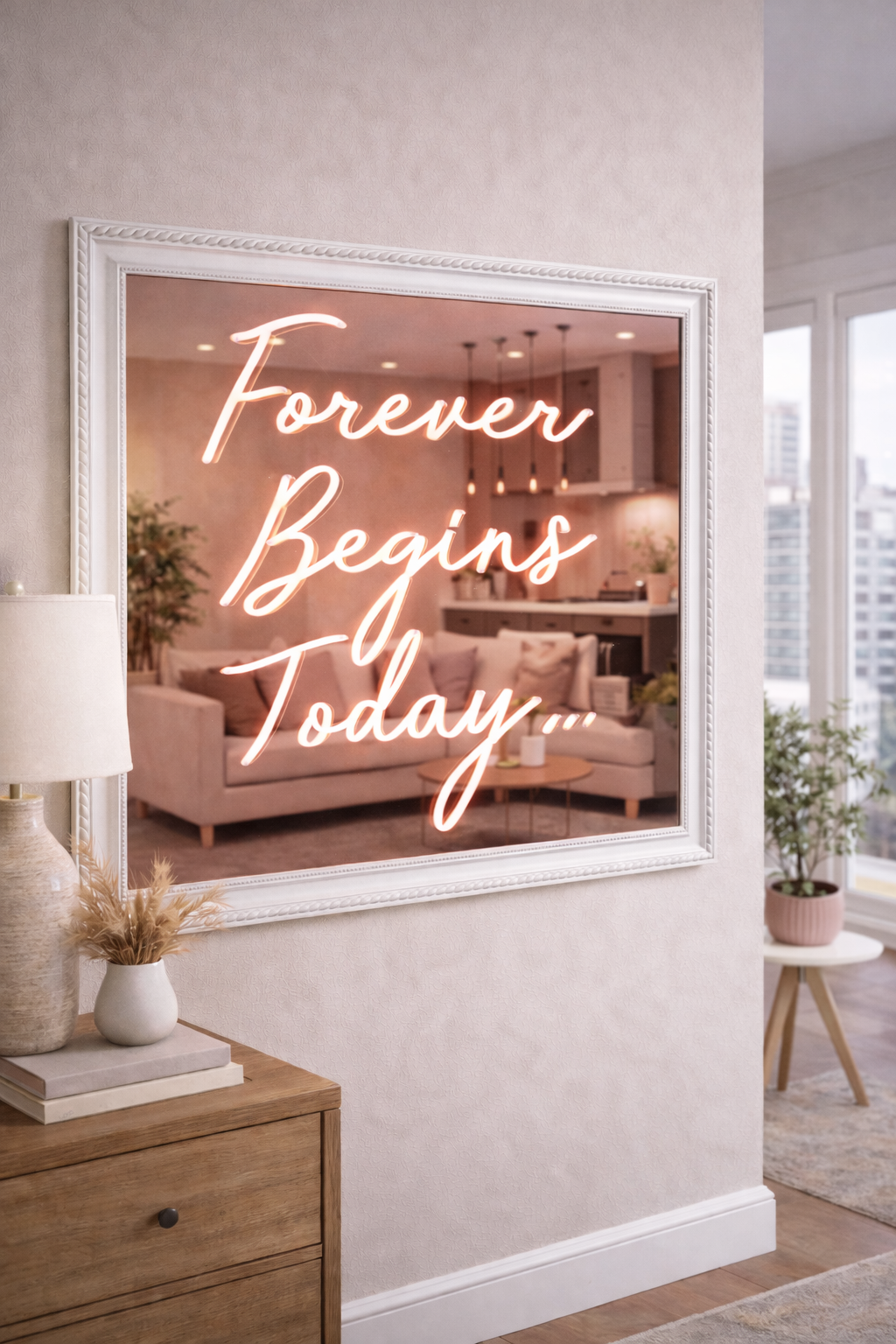 Forever Begins Today LED Neon Framed Sign Rose Gold Mirrored