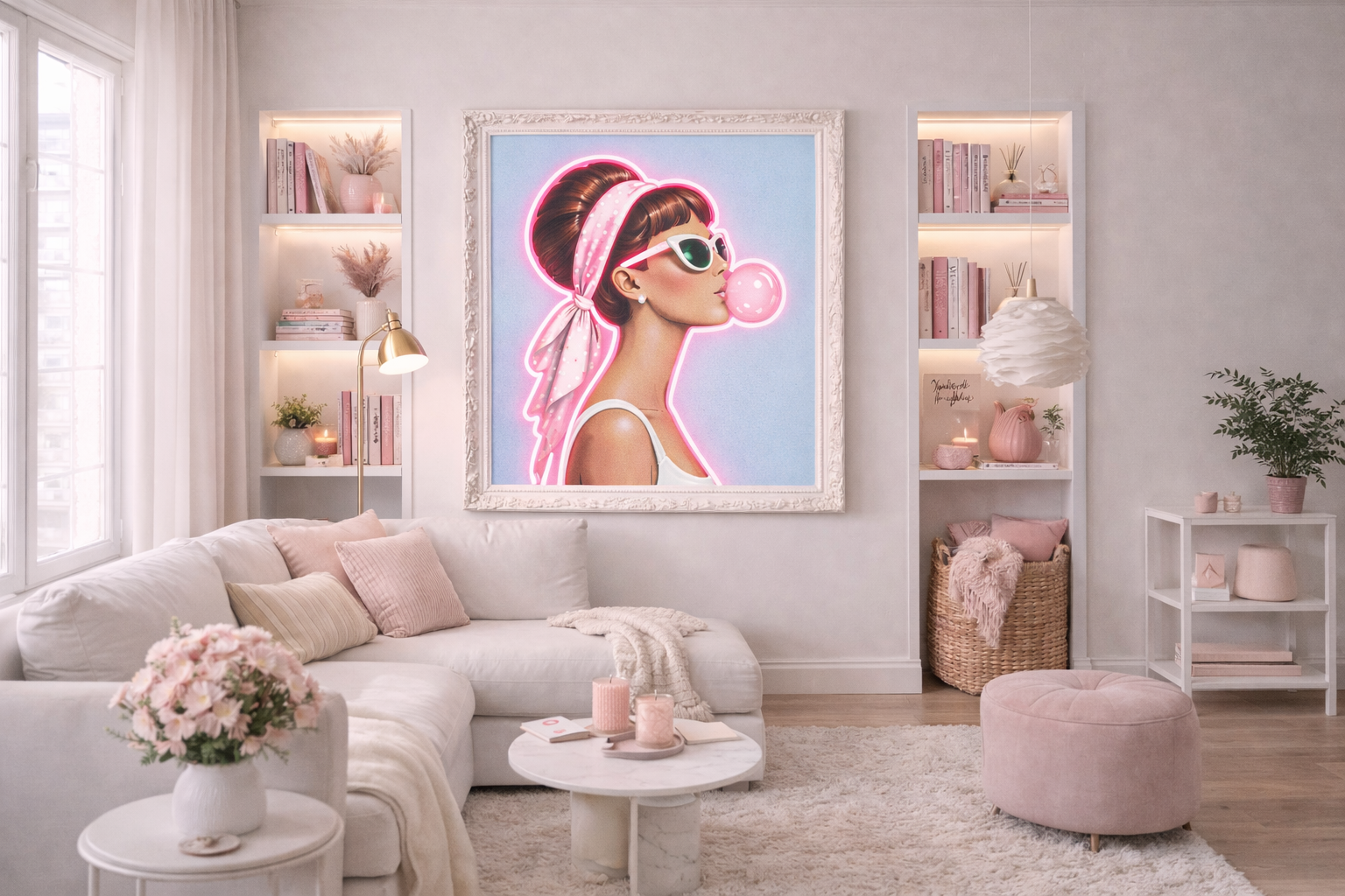 Bubblegum Lady LED Neon UV Printed Framed Sign