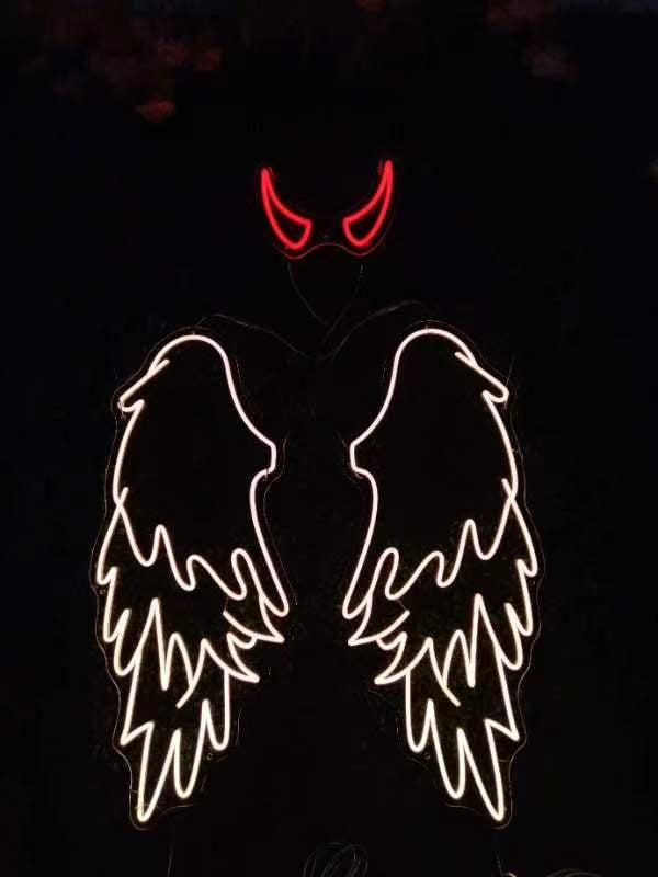 Pair of Angel wings with devil horns Individual LED Sign