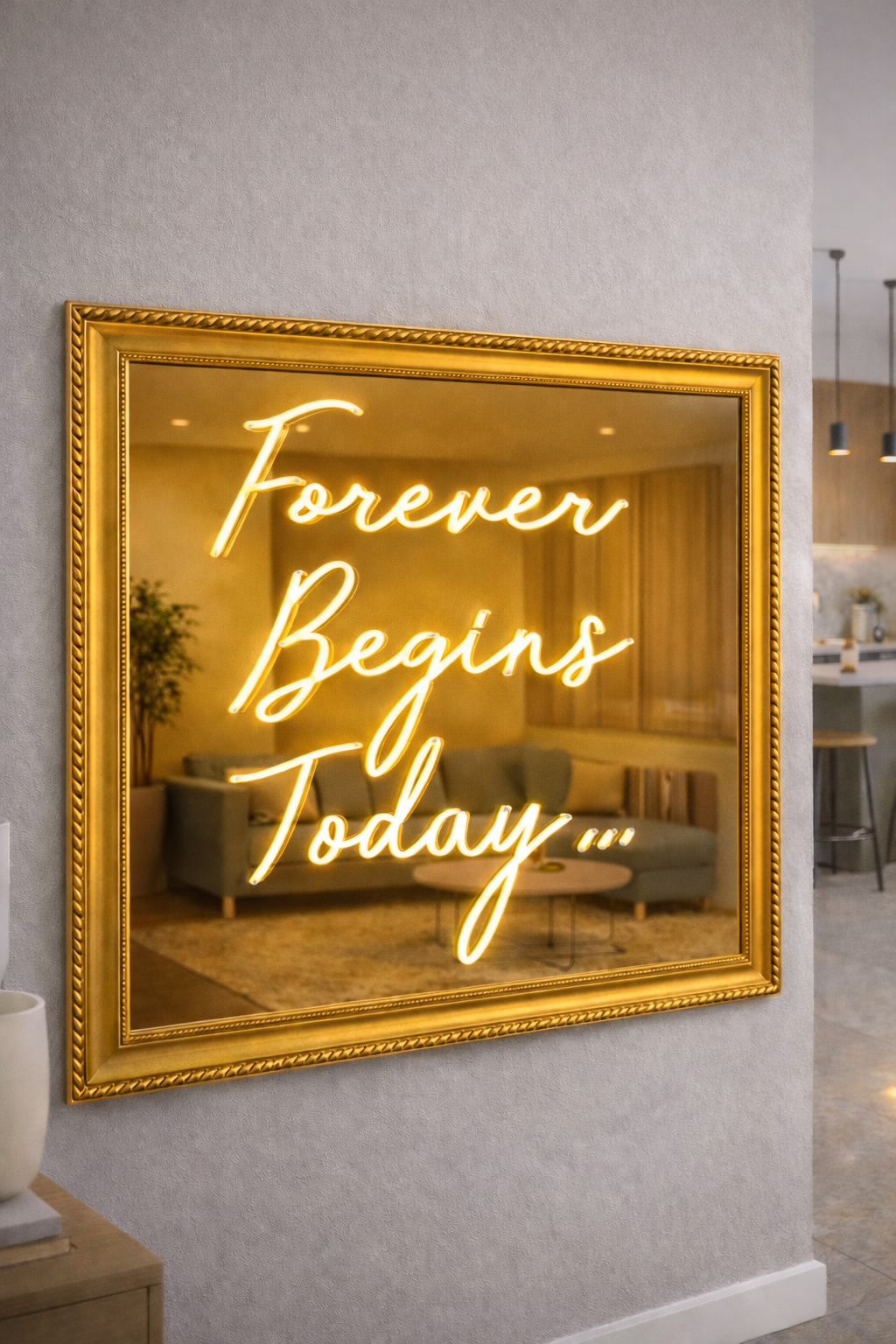 Forever Begins Today LED Neon Framed Sign Gold Mirrored