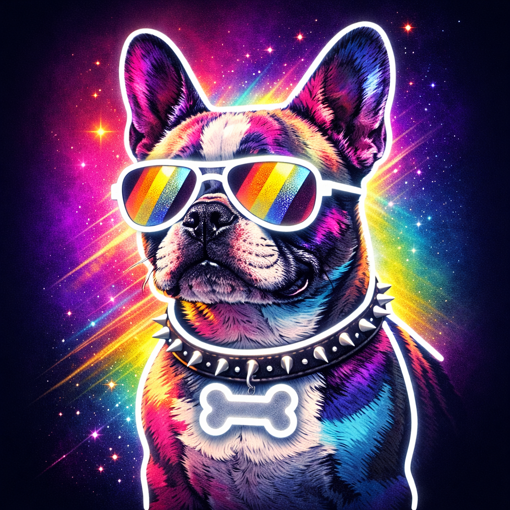 Colorful Dog Neon With Glasses Print