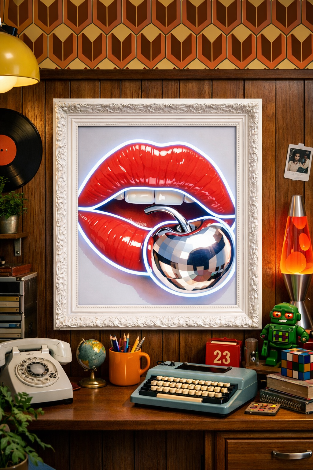 Lips LED Neon UV Printed Framed Sign