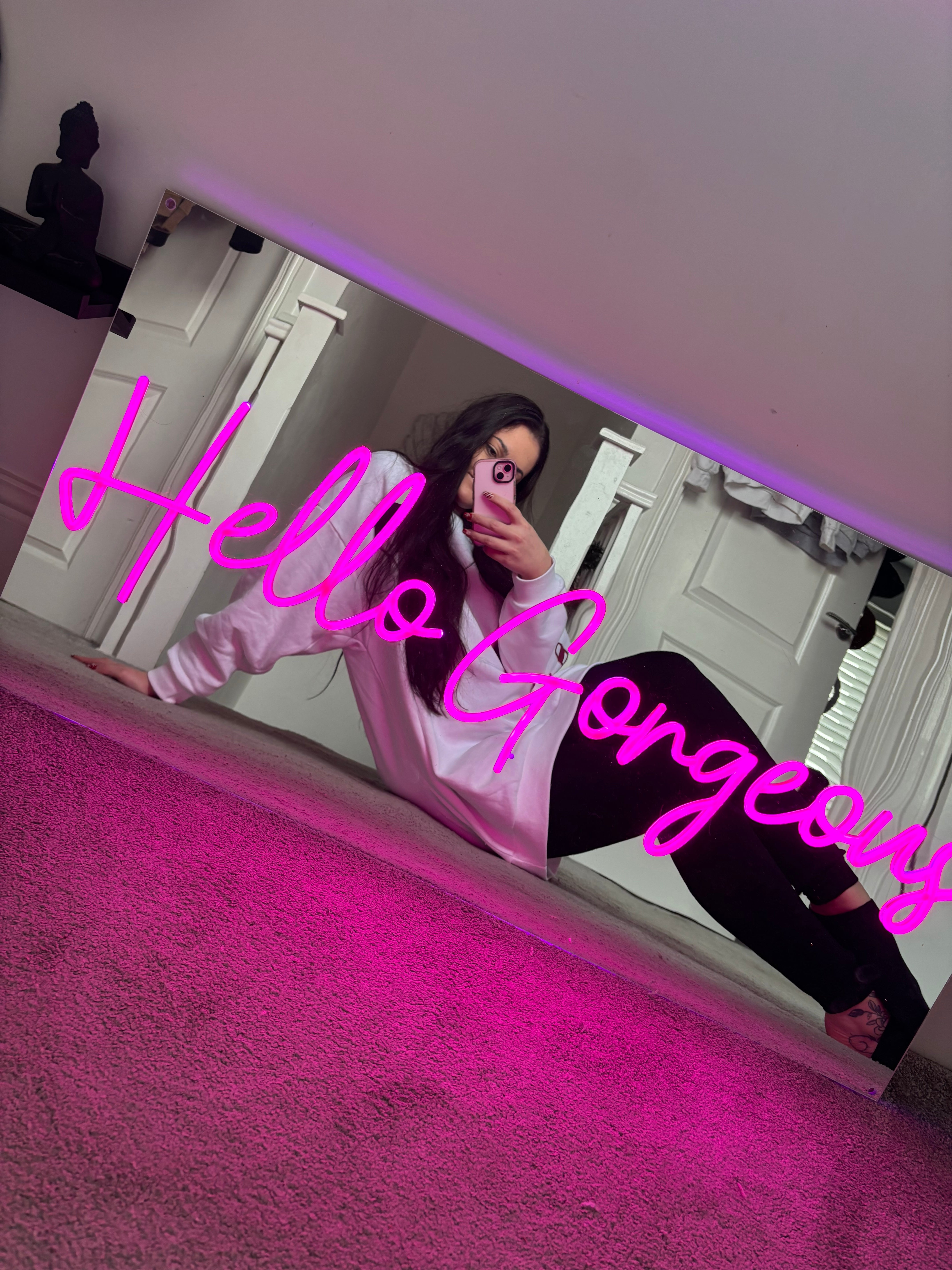 Hello Gorgeous Mirror Effect LED sign Pink