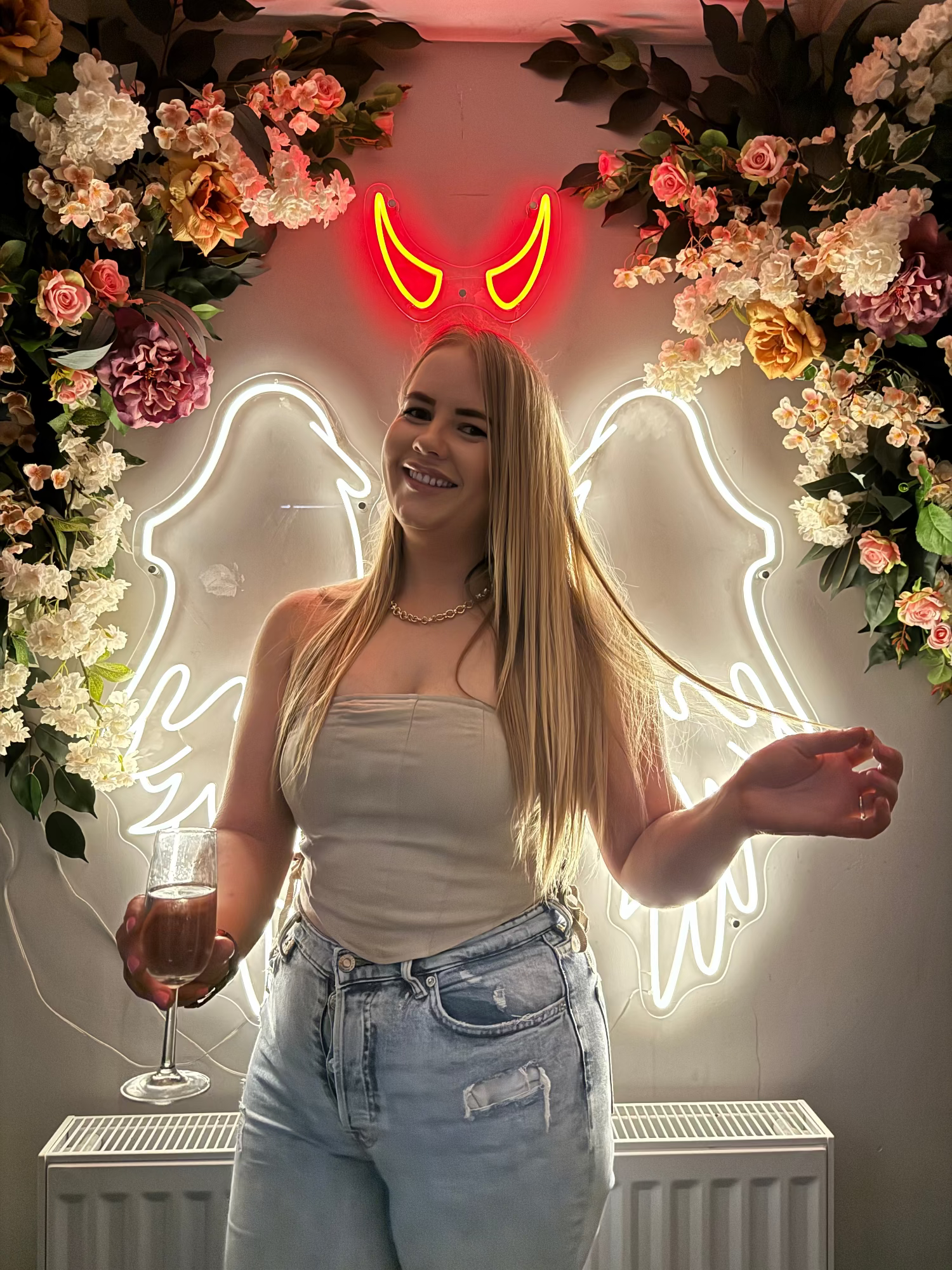 Pair of Angel wings with devil horns Individual LED Sign