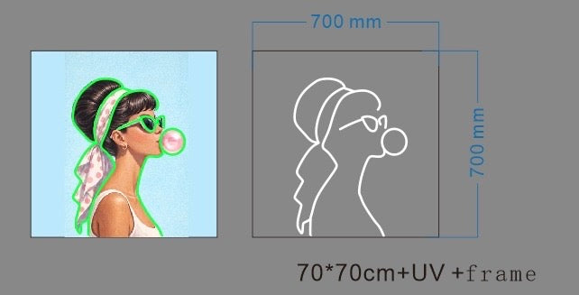 Bubblegum Lady LED Neon UV Printed Framed Sign