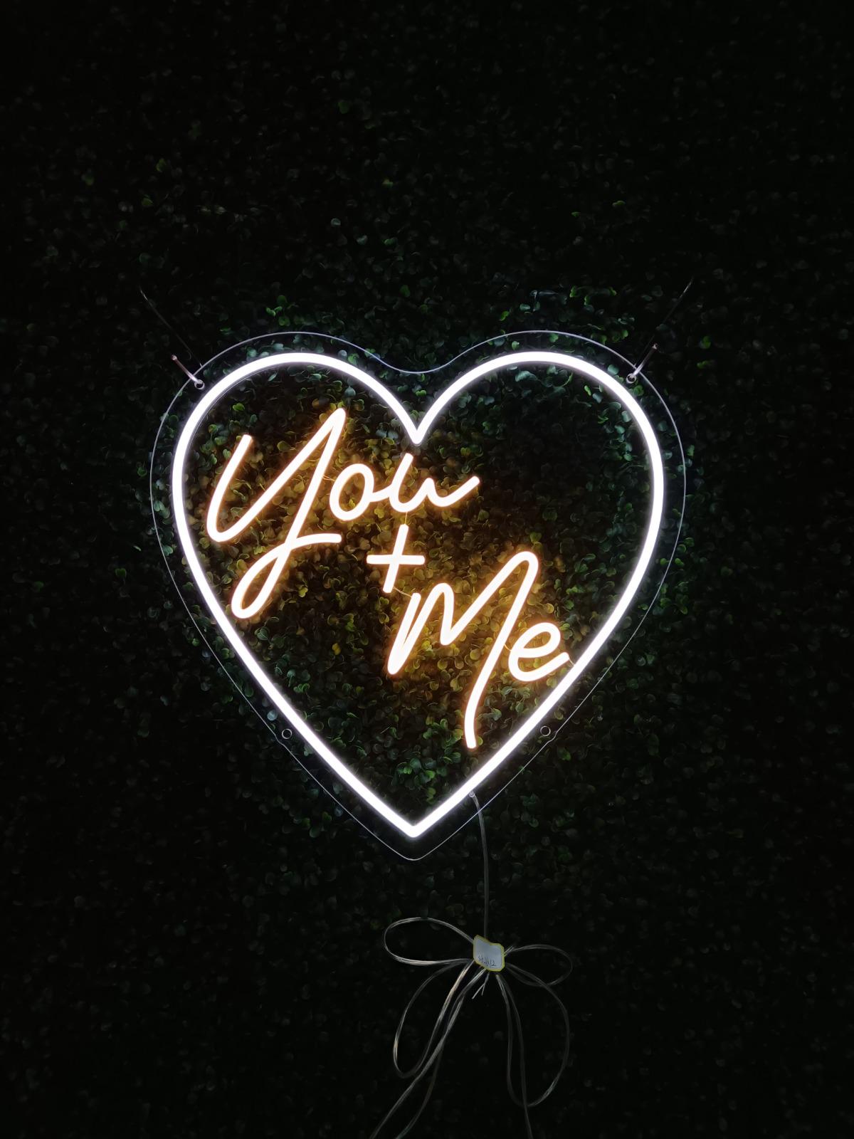 You + Me Heart Shape Neon LED Individual Sign