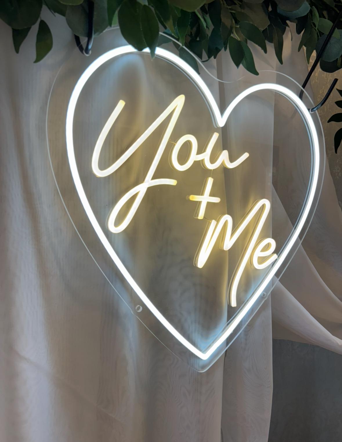 You + Me Heart Shape Neon LED Individual Sign