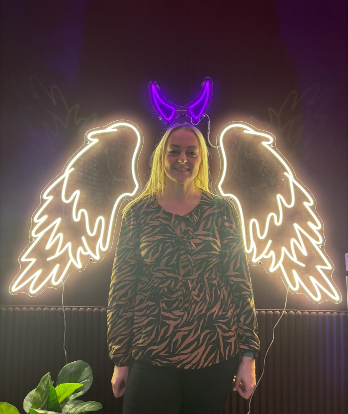 Pair Of Angel Wings With Devil Horns Individual Neon LED Sign HIRE