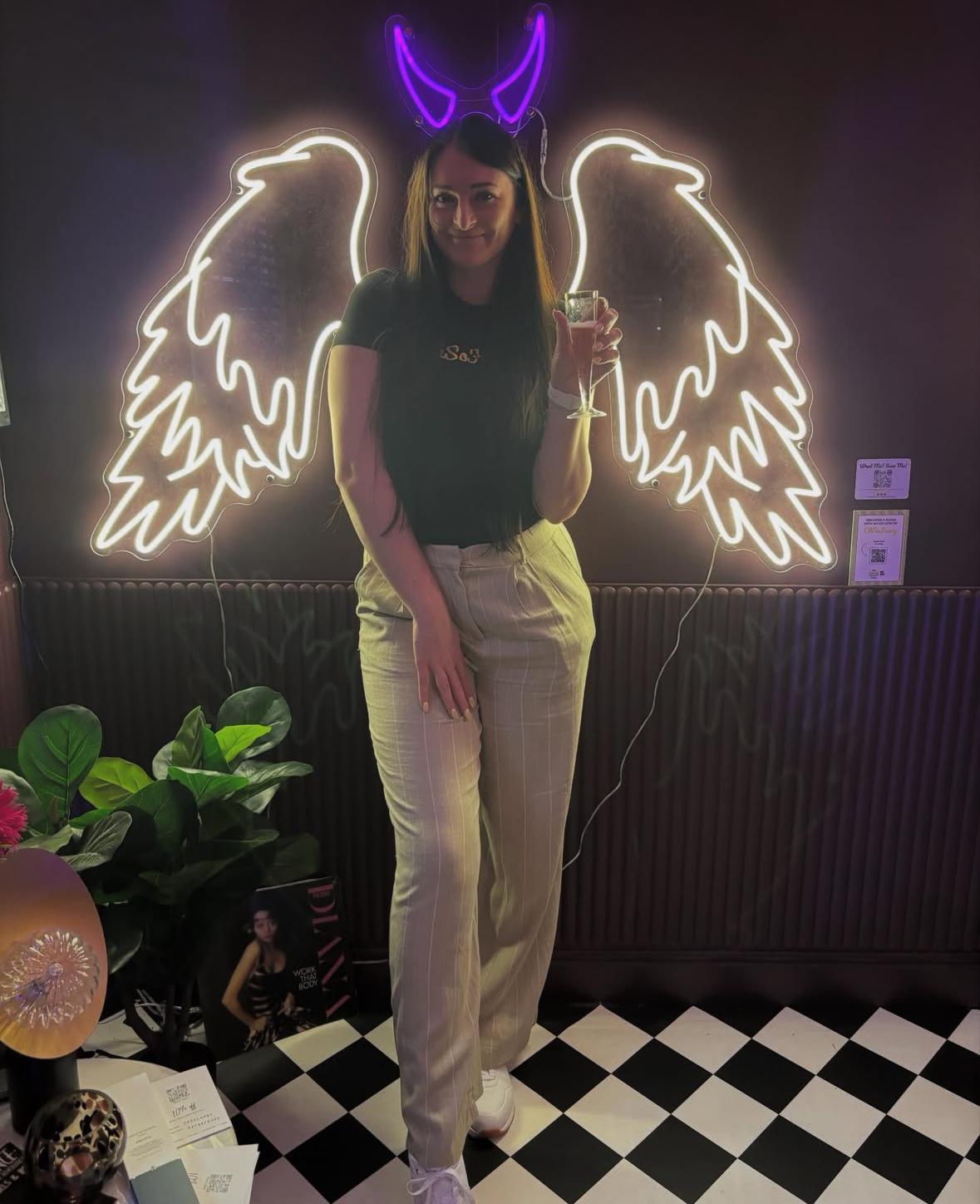 Pair Of Angel Wings With Devil Horns Individual Neon LED Sign HIRE