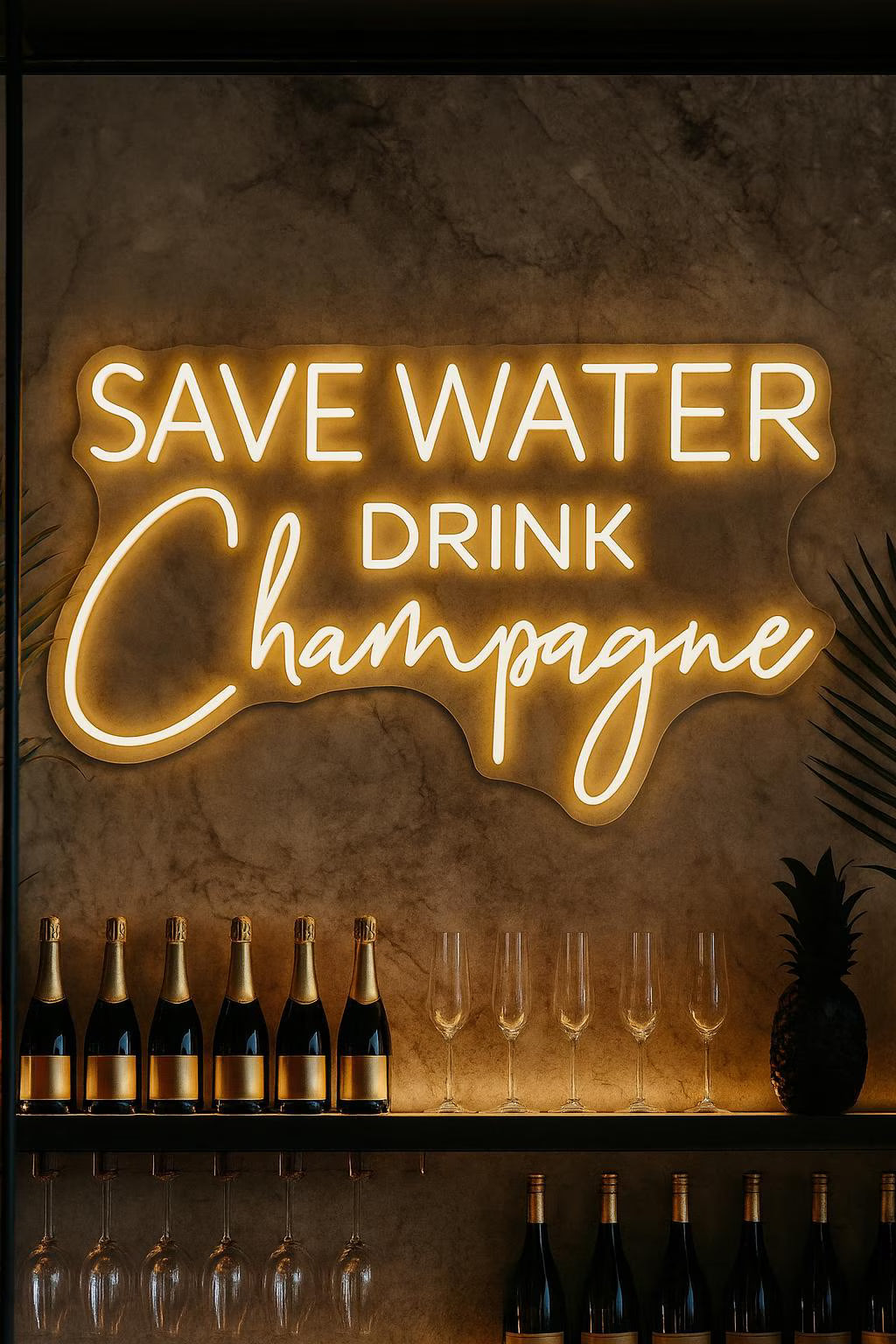Save Water Drink Champagne Neon LED Individual Sign